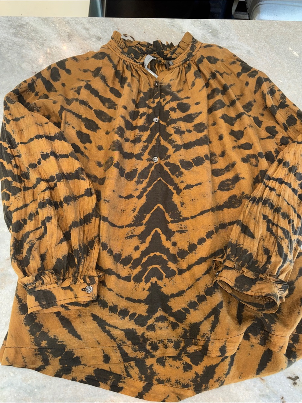 Raquel Allegra 100% silk tiger print blouse, XL